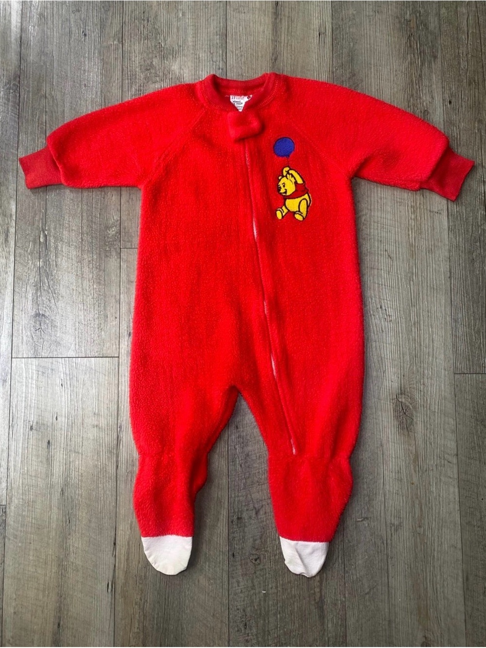 Vintage Winnie the Pooh Red Fleece Footed Pajamas Size 1T